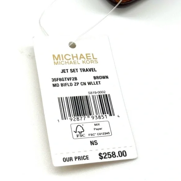 Michael Kors Medium Jet Set Travel Zip Chain Bifold Wallet - Brown Signature - Picture 7 of 7